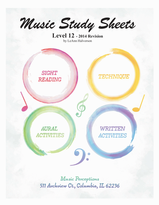 Book cover for Music Study Sheets Level 12 2014 edition