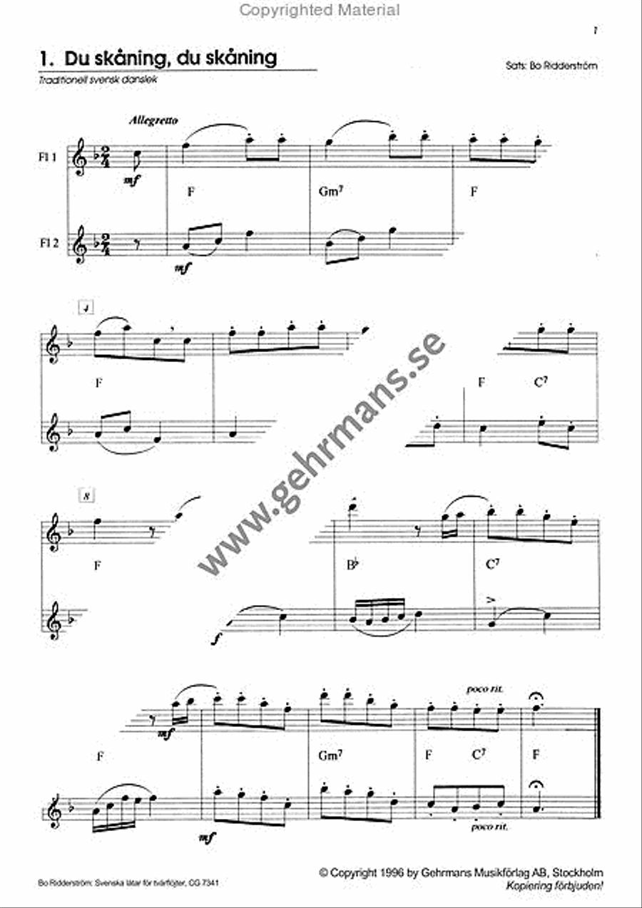 Svenska latar for tvarflojter Flute Duet scores gallery preview page 3