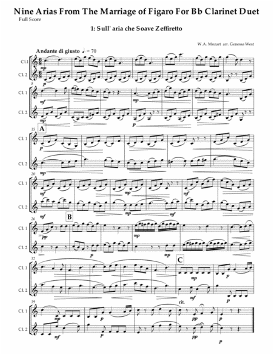 Nine Arias From The Marriage of Figaro For Bb Clarinet Duet Clarinet Duet scores gallery preview page 2
