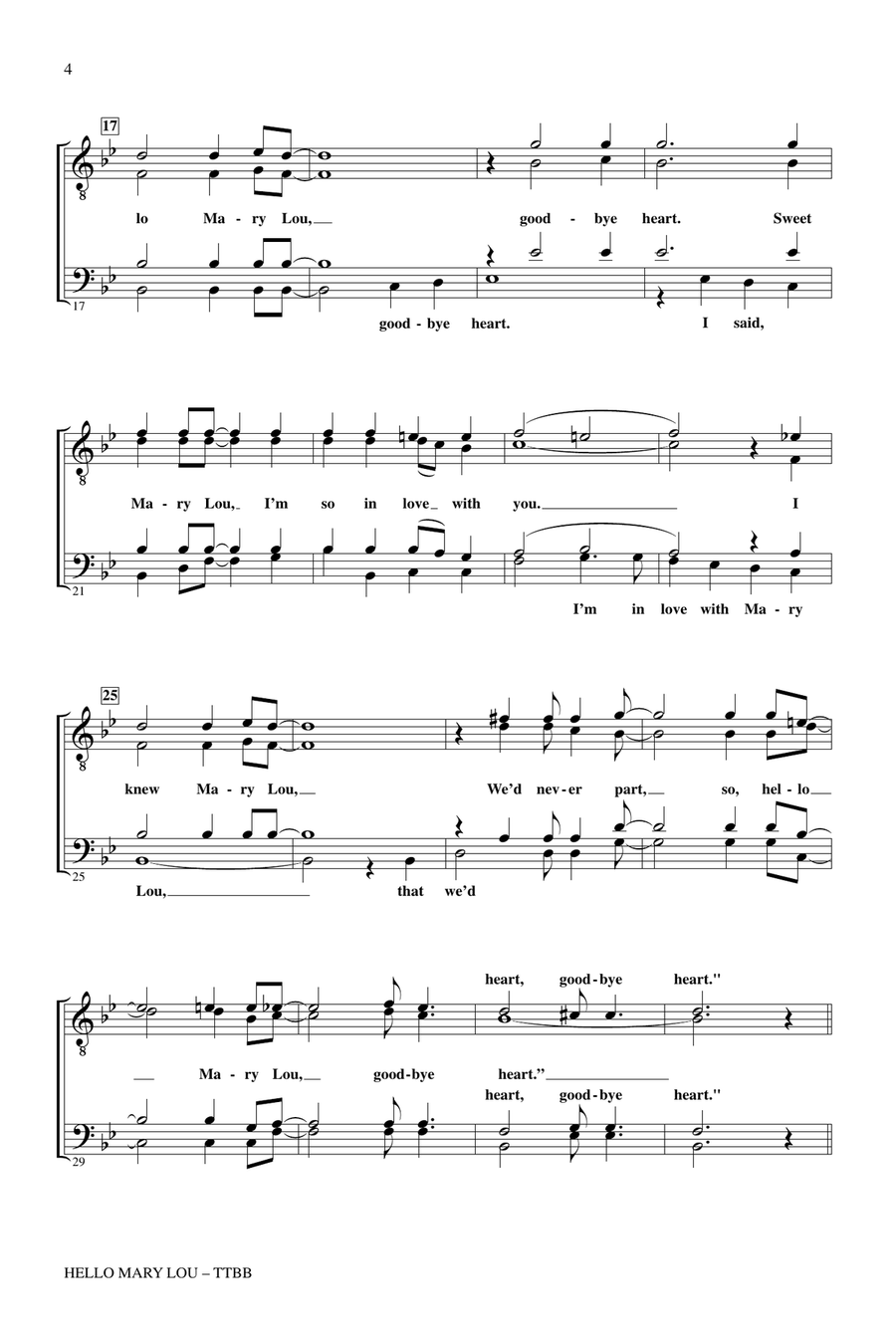 Hello Mary Lou (arr. David Wright) TTBB scores gallery preview page 2