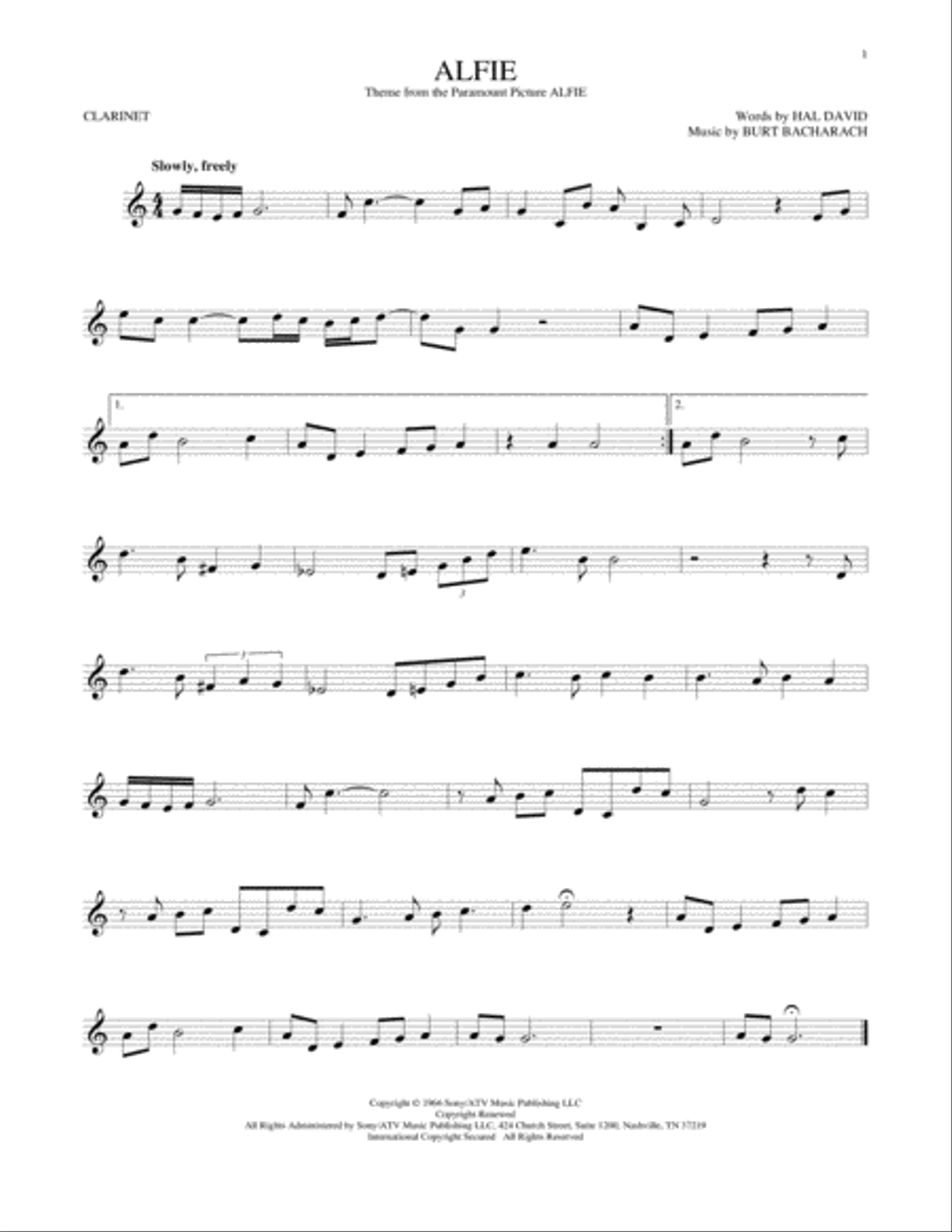 Alfie Clarinet Solo scores gallery preview page 1