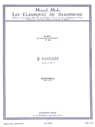 Book cover for Sonata No.2 (classiques No.89) (saxophone-alto & Piano)