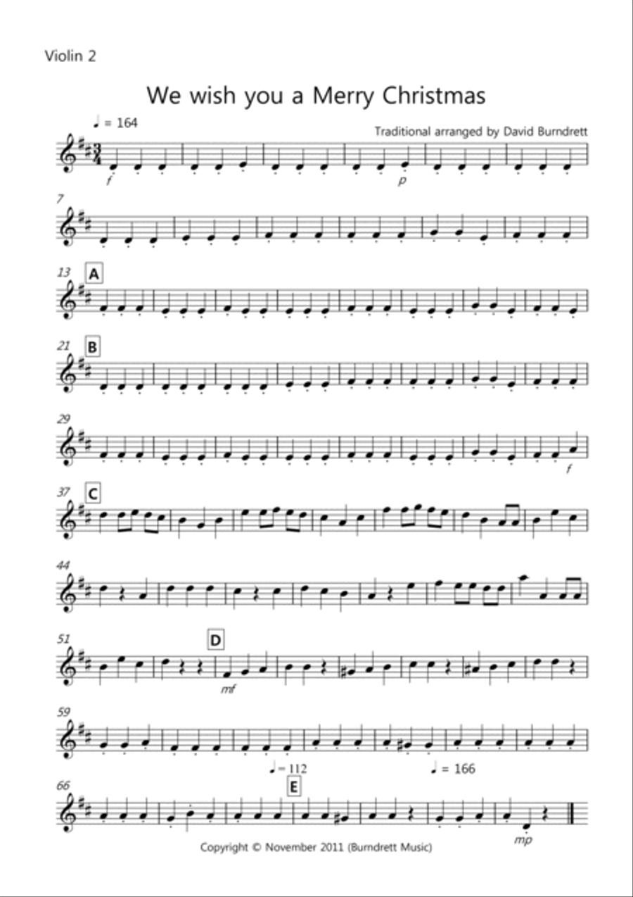 We wish you a Merry Christmas for Violin Quartet Violin Solo scores gallery preview page 4