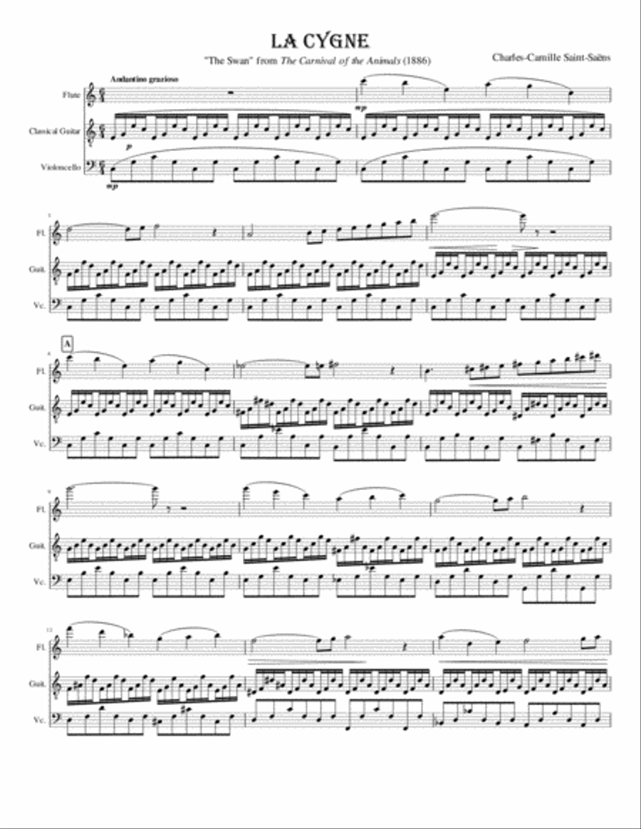 The Swan for Flute, Guitar and Cello (from The Carnival of the Animals) Small Ensemble scores gallery preview page 2