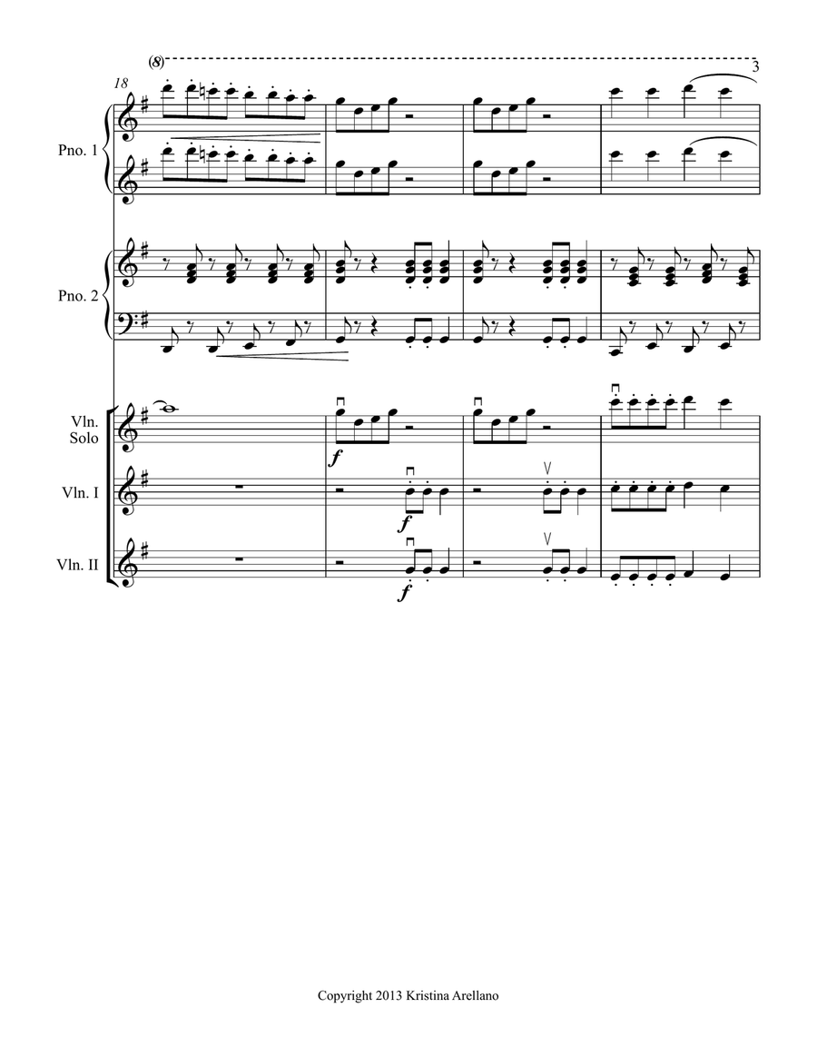Fiddlin' Bells (Jingle Bells arrangement for 3+ violins and 1 piano--2 to 4 hands) Violin Solo scores gallery preview page 3