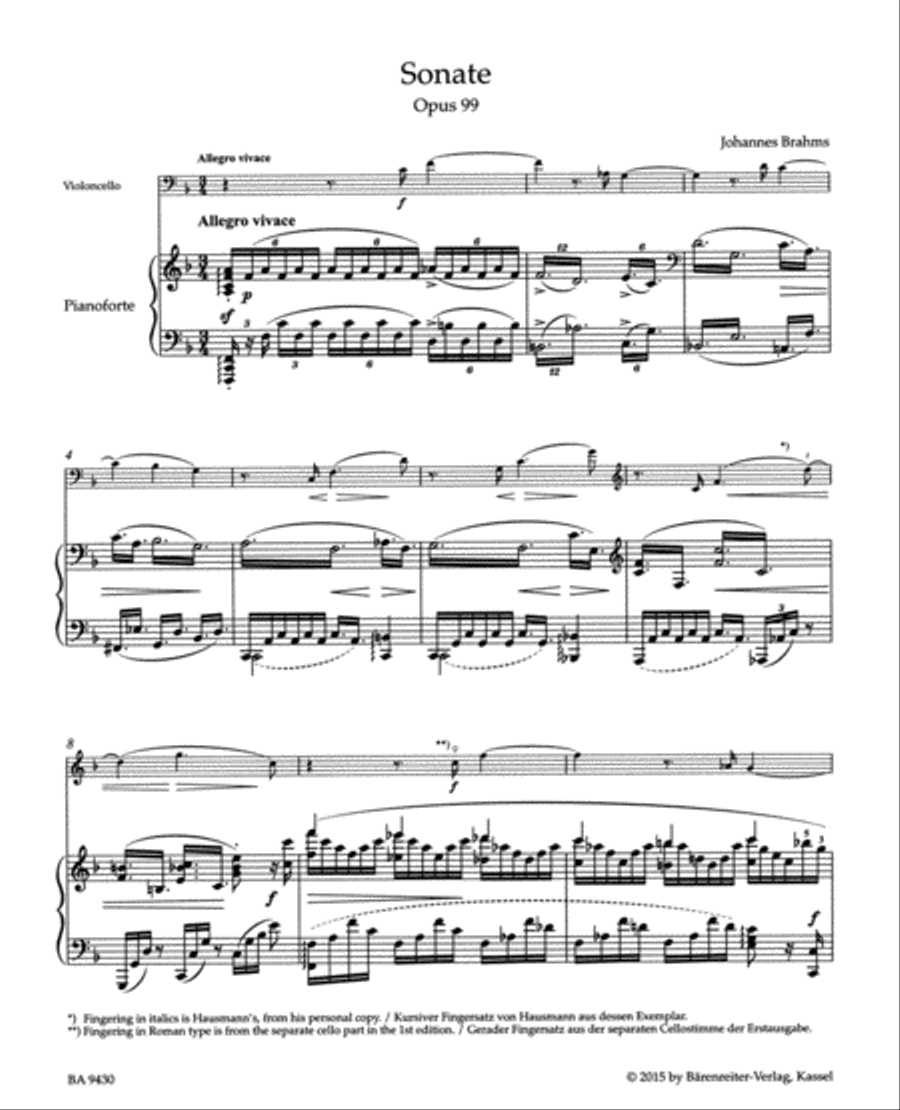 Sonata for Violoncello and Piano F major op. 99 Piano Accompaniment scores gallery preview page 2