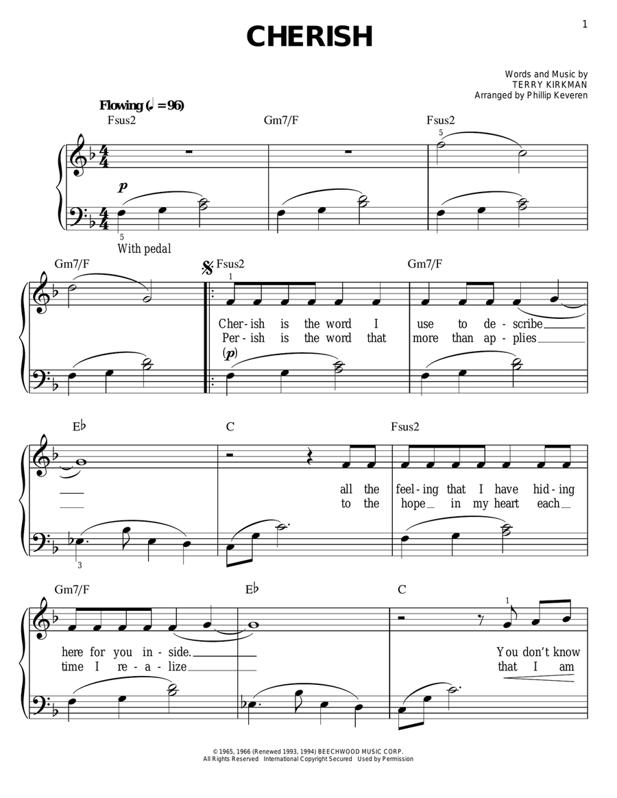 Cherish (arr. Phillip Keveren) Easy Piano scores gallery preview page 1