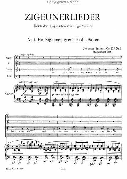 Zigeunerlieder for 4 Voices (Mixed Choir) and Piano