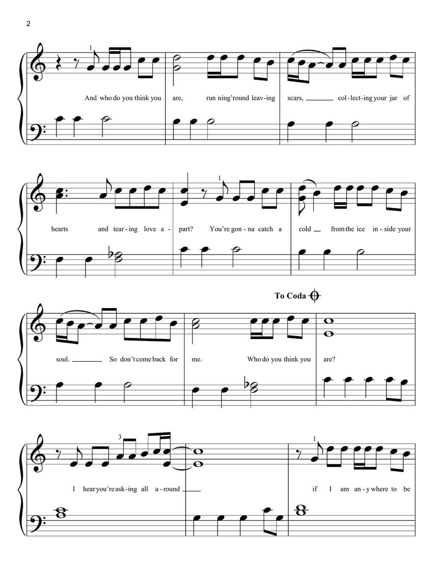 Jar Of Hearts Jar Of Hearts Easy Piano scores gallery preview page 2