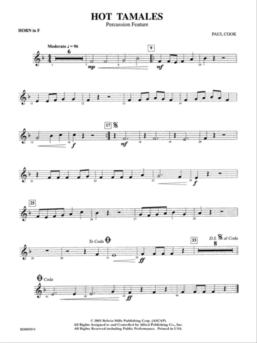Hot Tamales (Percussion Feature): 1st F Horn Concert Band scores gallery preview page 1