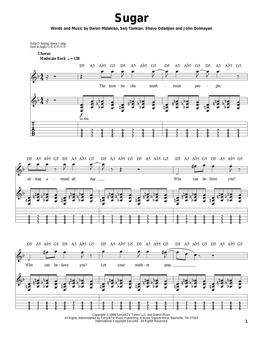 Sugar by System of a Down Electric Guitar Digital Sheet Music