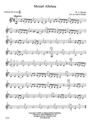 Mozart Alleluia: 3rd Violin (Viola [TC])