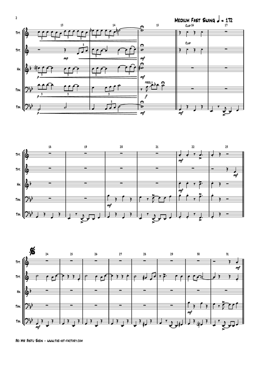 Bei Mir Bist Du Schon (means That You're Grand) Brass Ensemble scores gallery preview page 2