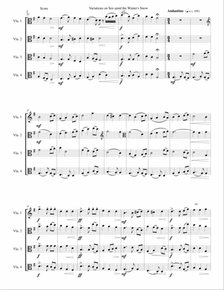 Variations on See amid the Winter's Snow for viola quartet Viola Solo scores gallery preview page 2
