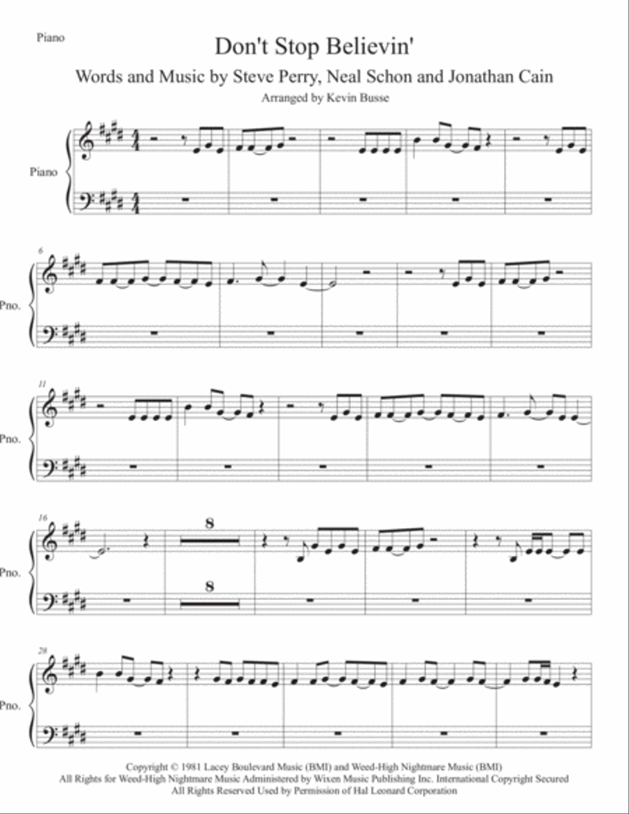 Don't Stop Believin' Easy Piano scores gallery preview page 1