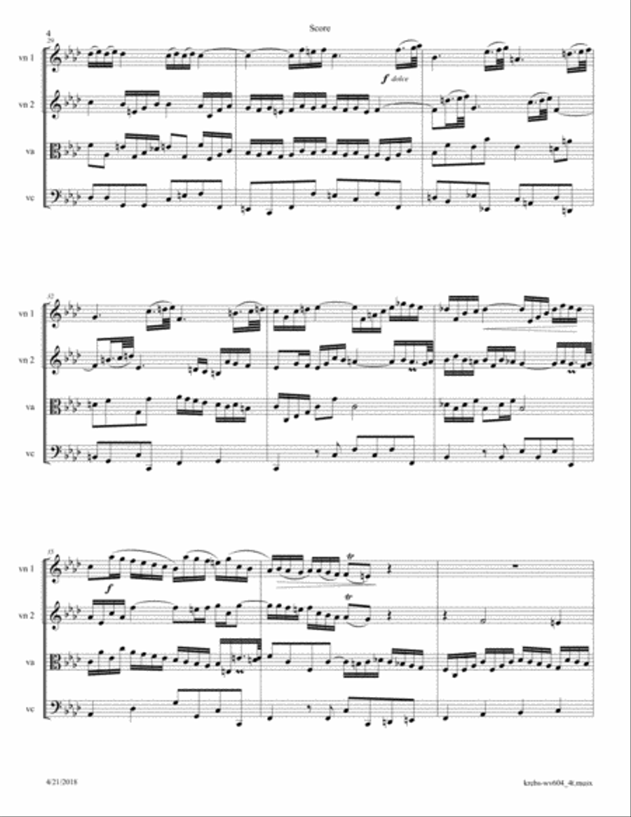 Krebs JL: Fantasia in F minor krebs-wv604 arr. for String Quartet String Quartet scores gallery preview page 4