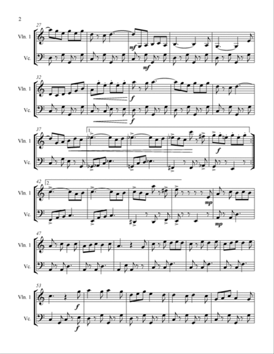 The Teddy Bears Picnic for Violin and Violoncello String Duet scores gallery preview page 2