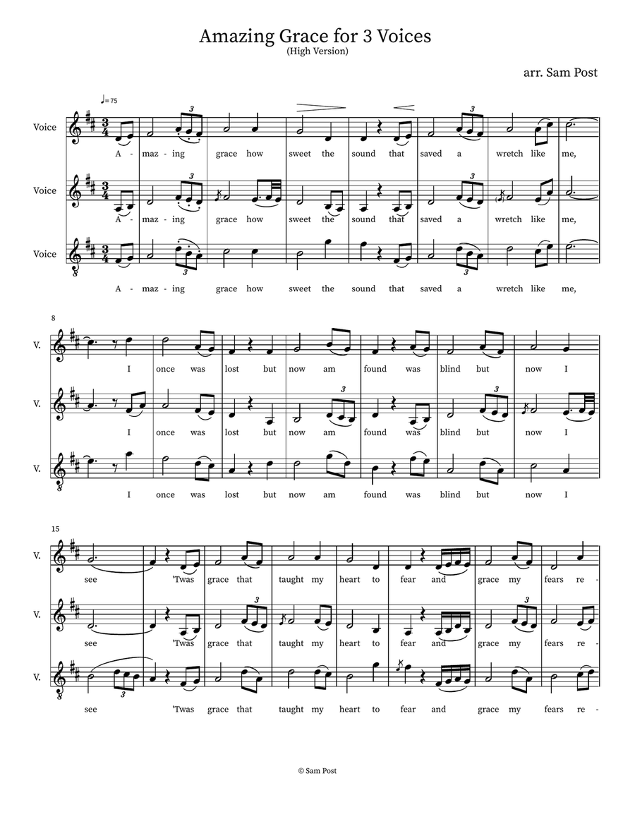 Amazing Grace (Three Voices), op. 34, #1 SA scores gallery preview page 1