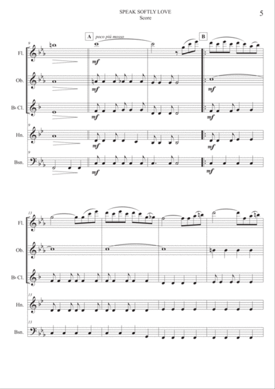 Speak Softly Love Woodwind Quintet scores gallery preview page 5