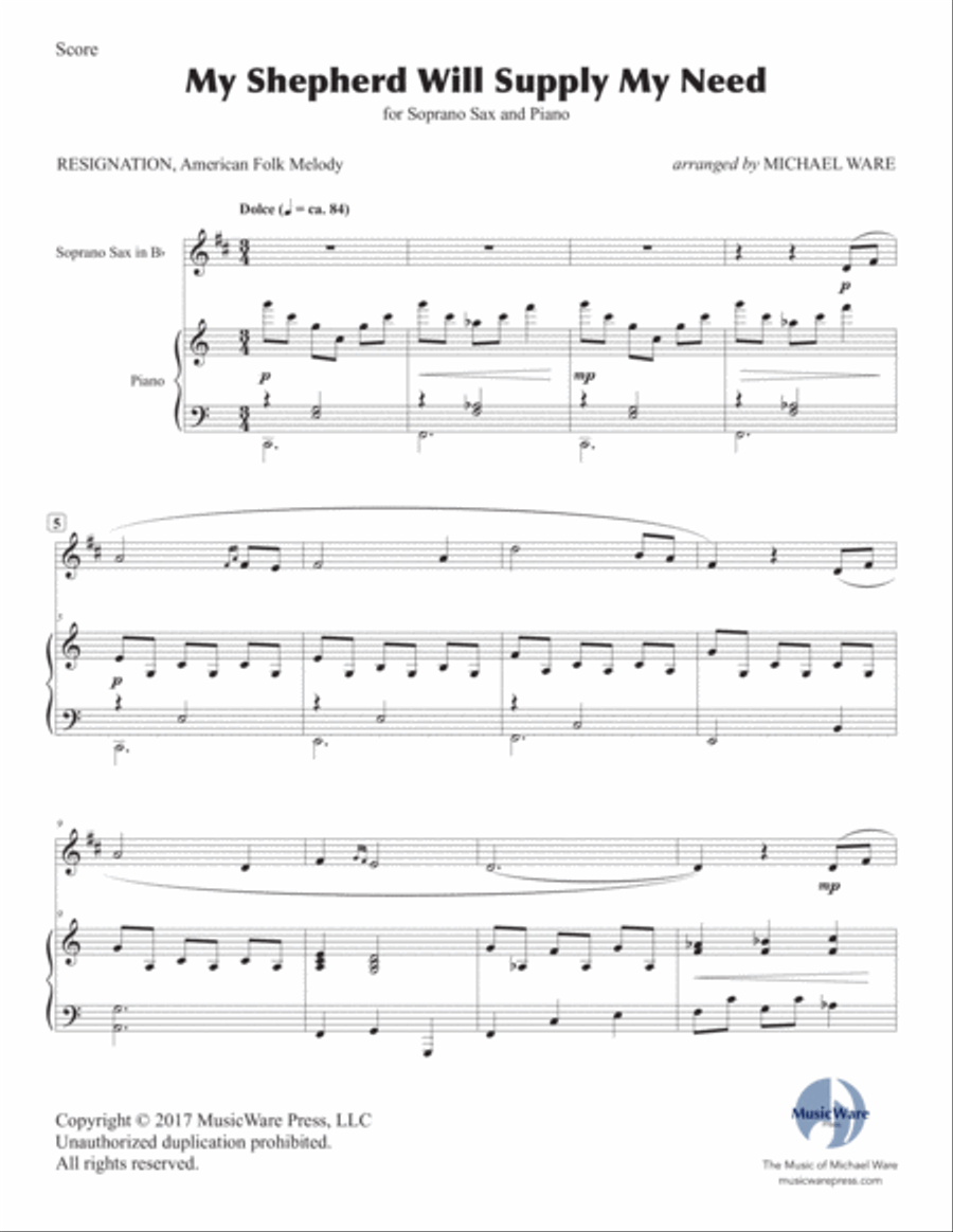 My Shepherd Will Supply My Need (Soprano Sax) Soprano Saxophone scores gallery preview page 2