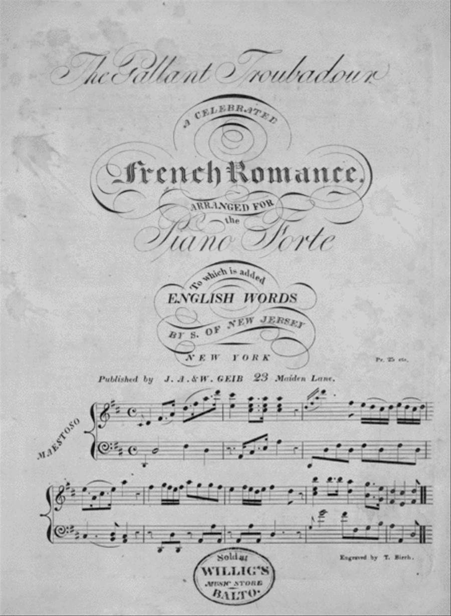 The Gallant Troubadour. A Celebrated French Romance Voice scores gallery preview page 1