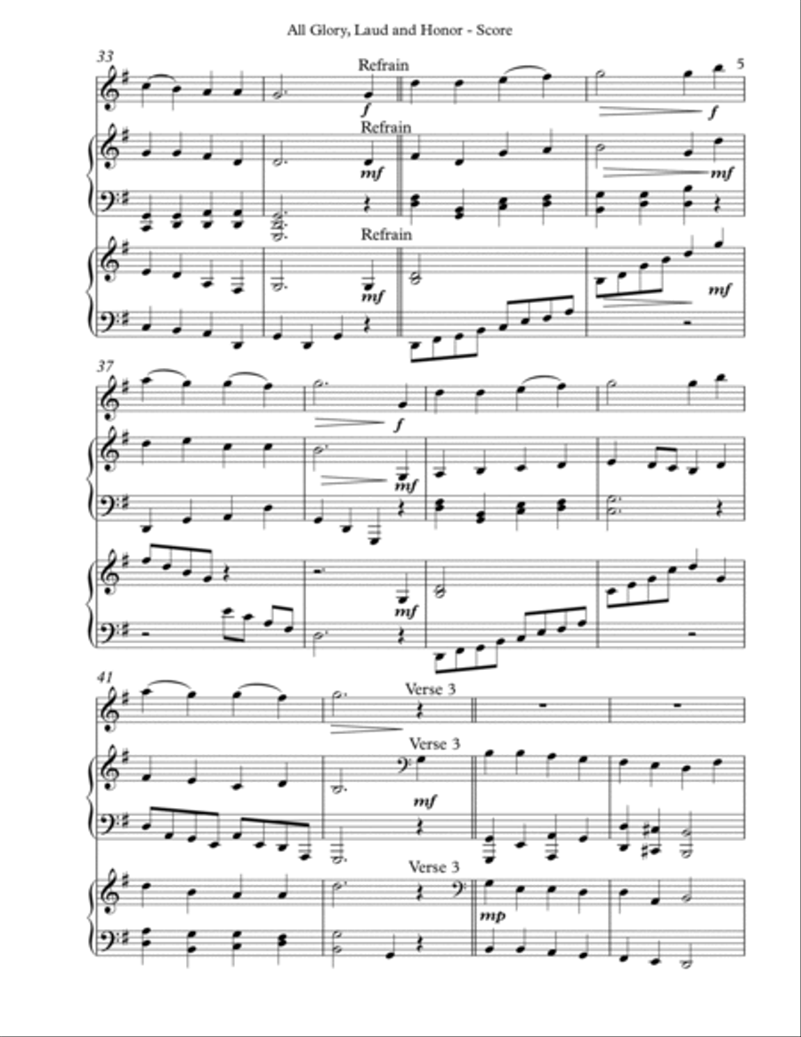 All Glory, Laud and Honor Trio for Oboe, Harp and Piano Pedal Harp scores gallery preview page 5