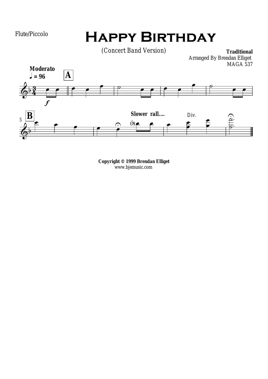 Happy Birthday - Concert Band Score and Parts PDF Concert Band scores gallery preview page 2