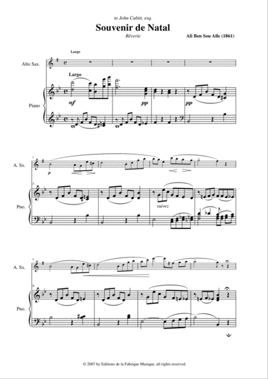 Ali Ben Sou Alle: Souvenir de Natal for alto saxophone and piano Alto Saxophone scores gallery preview page 2
