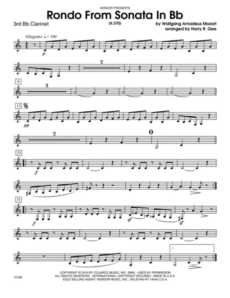 Rondo From Sonata In Bb (K.570) - Clarinet 3