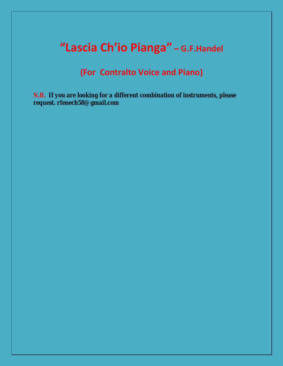 Lascia Ch'io Pianga - From Opera 'Rinaldo' - G.F. Handel ( Contralto Voice and Piano) Alto Voice scores gallery preview page 3