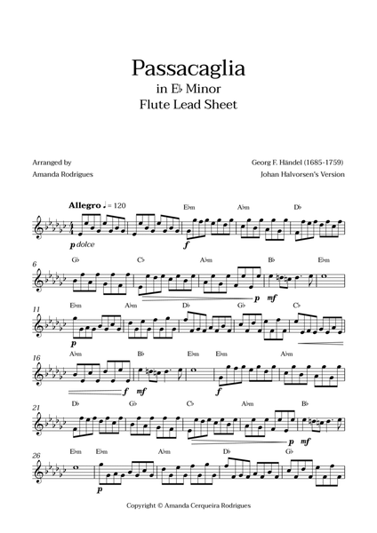 Passacaglia - Easy Flute Lead Sheet in Ebm Minor (Johan Halvorsen's Version) image number null