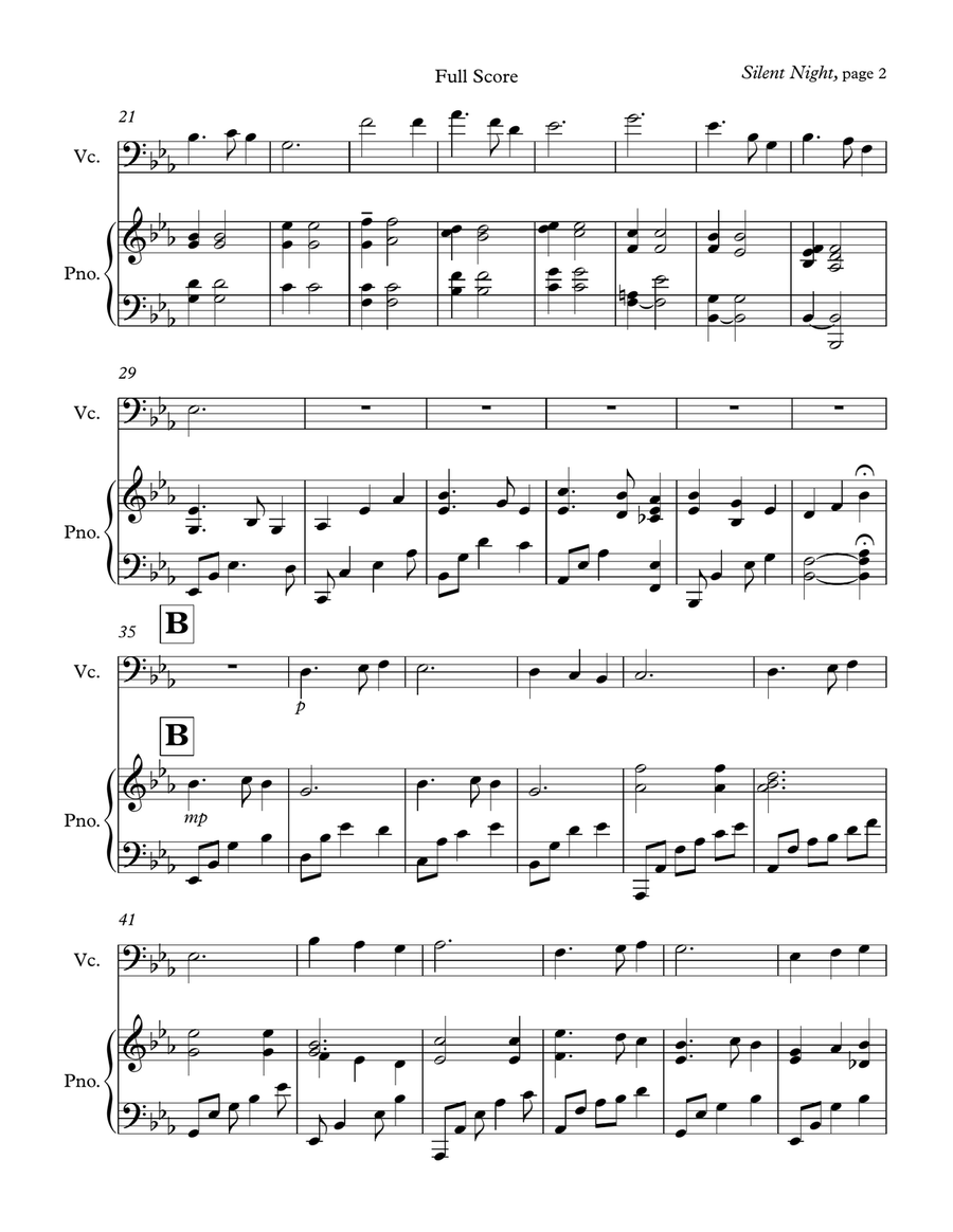 Silent Night (cello/piano duet) Cello Solo scores gallery preview page 2
