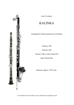 Book cover for Kalinka for Clarinet Quartet