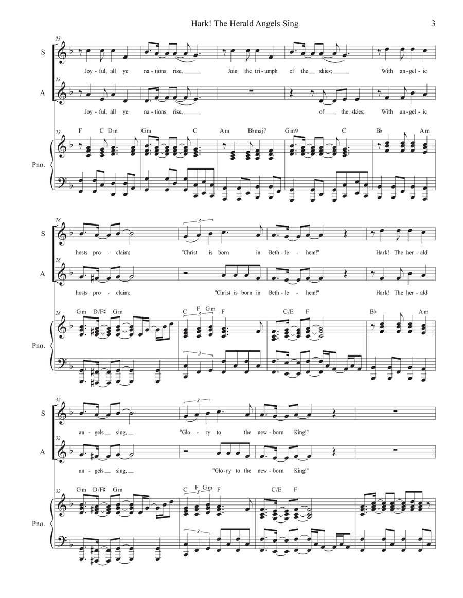 Hark! The Herald Angels Sing (Duet for Soprano and Alto Solo) Alto Voice scores gallery preview page 3