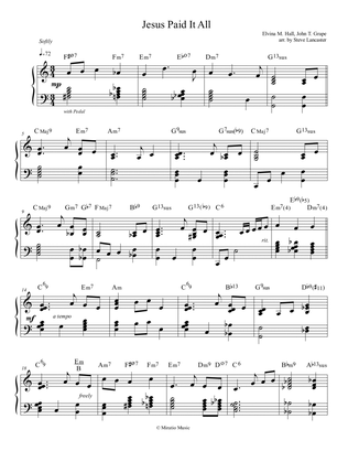 Jesus Paid It All - quiet jazz arr. for solo piano
