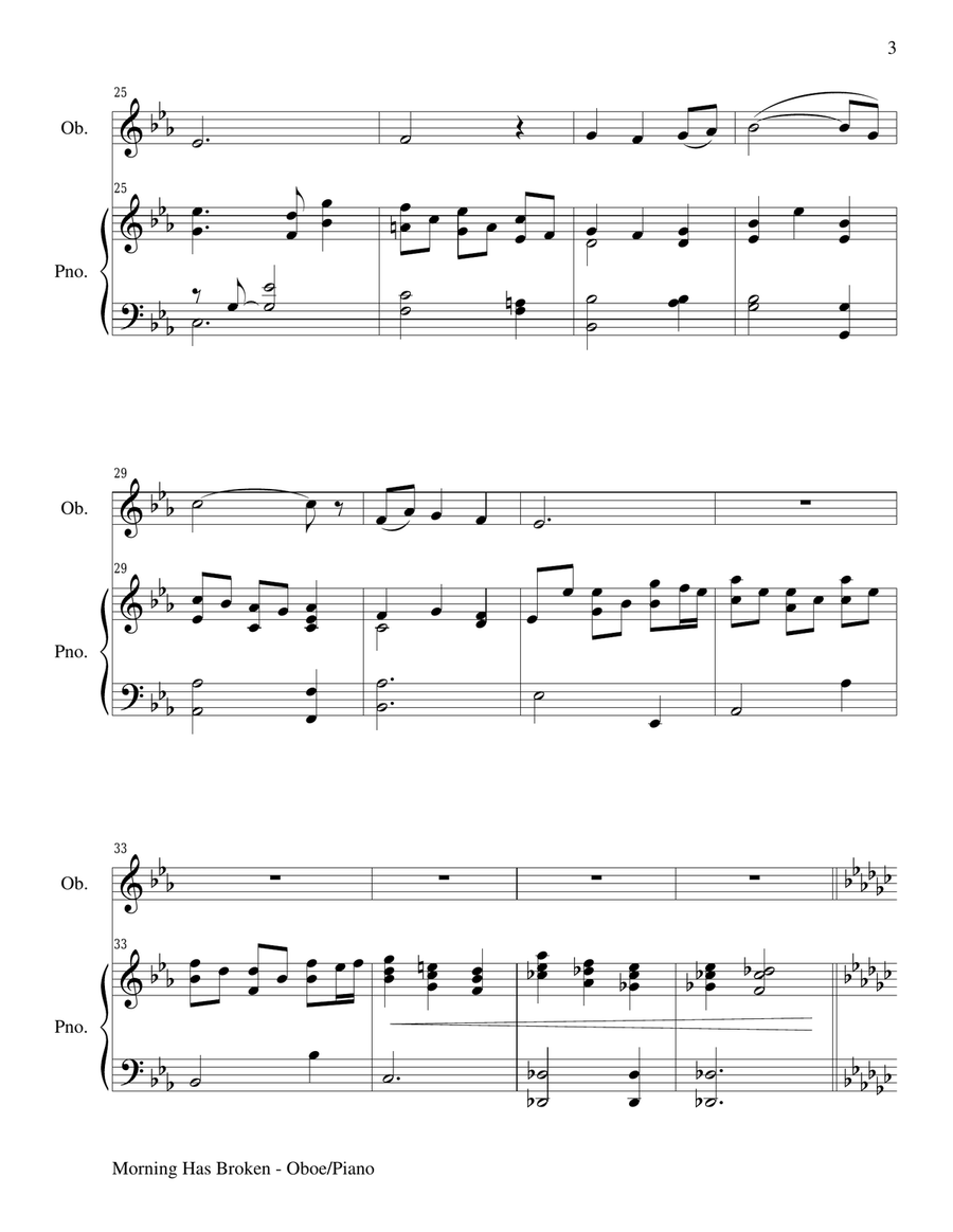 MORNING HAS BROKEN (Oboe/Piano and Oboe Part) Piano scores gallery preview page 3