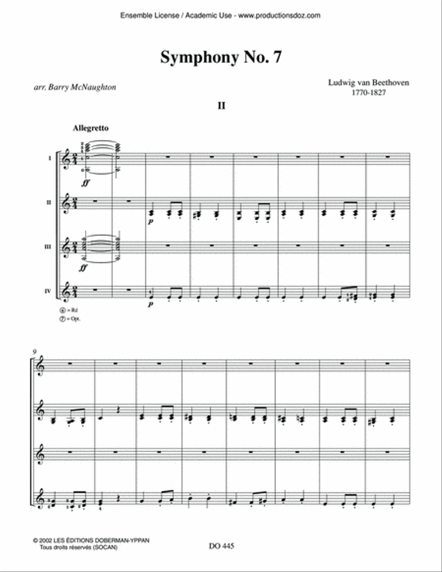 Symphony No. 7, IInd movement Guitar Ensemble scores gallery preview page 2