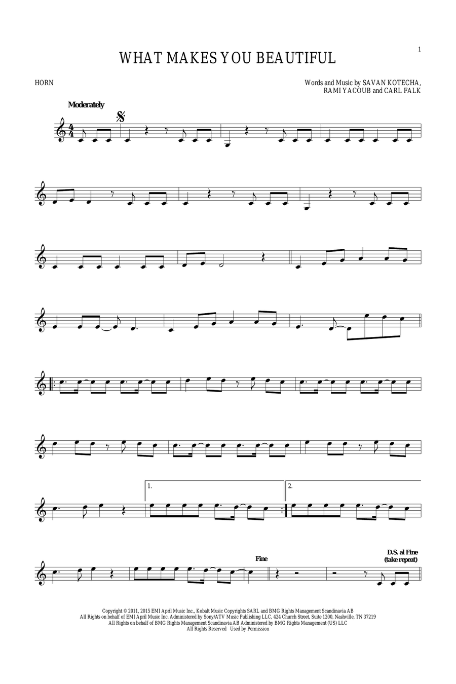 What Makes You Beautiful Horn Solo scores gallery preview page 1