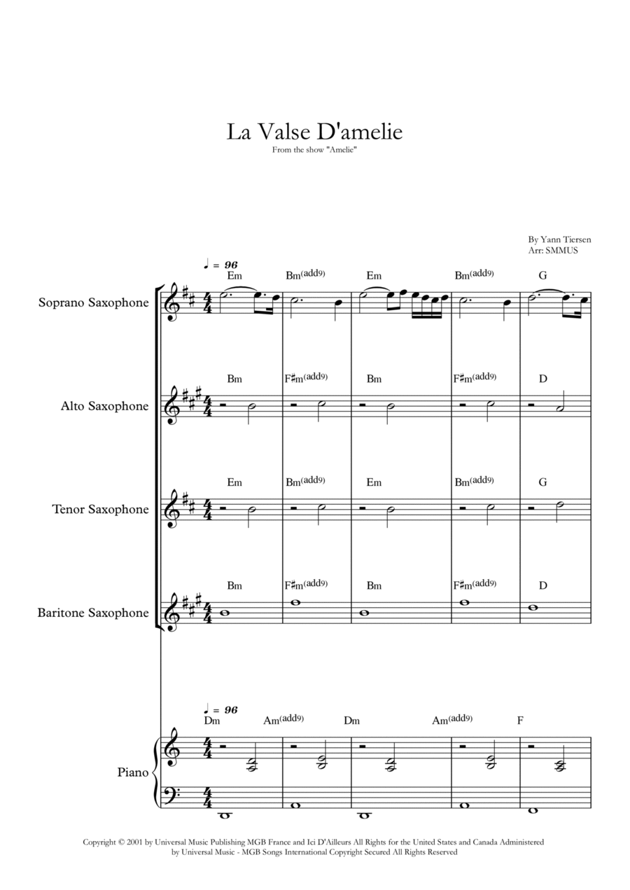 La Valse D'amelie La Valse D'amelie Saxophone Quartet scores gallery preview page 1