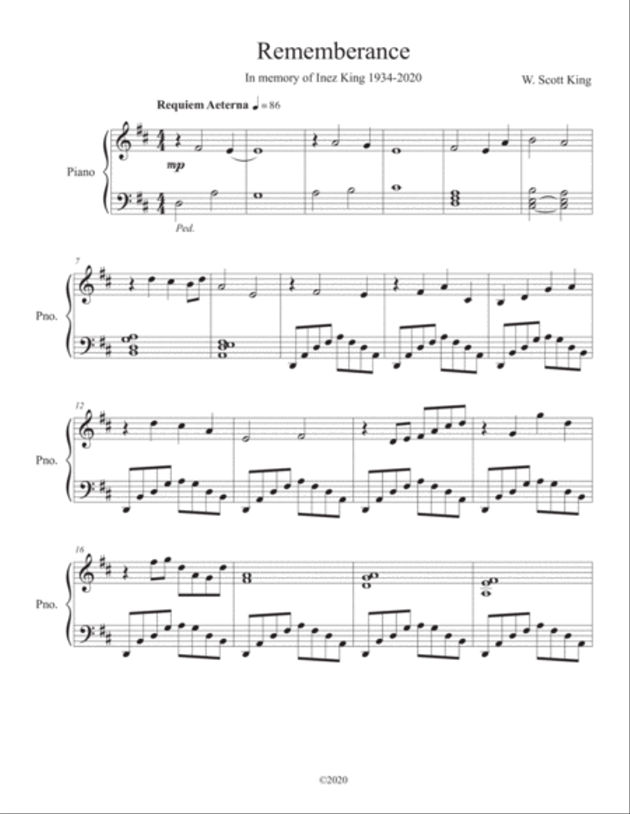 Remembrance Remembrance Piano Solo scores gallery preview page 1