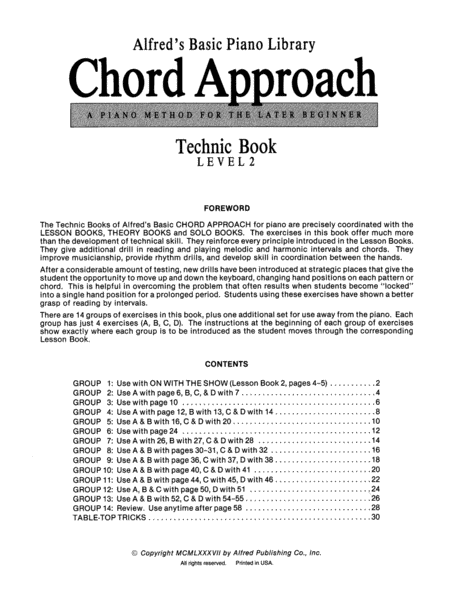 Alfred's Basic Piano Chord Approach Technic, Book 2