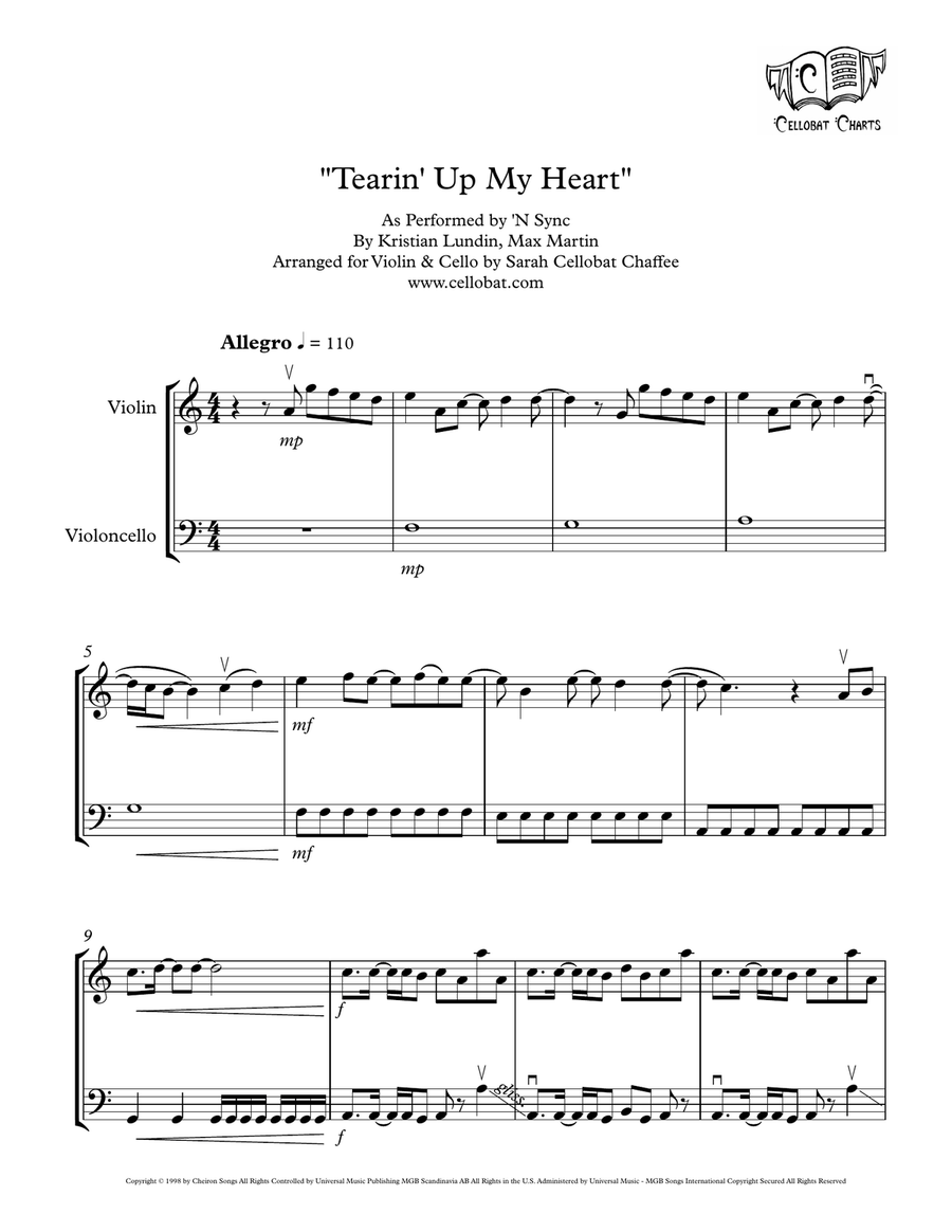 Tearin' Up My Heart String Duet scores gallery preview page 1