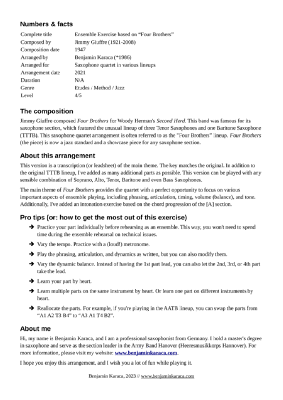Four Brothers Saxophone Quartet scores gallery preview page 2