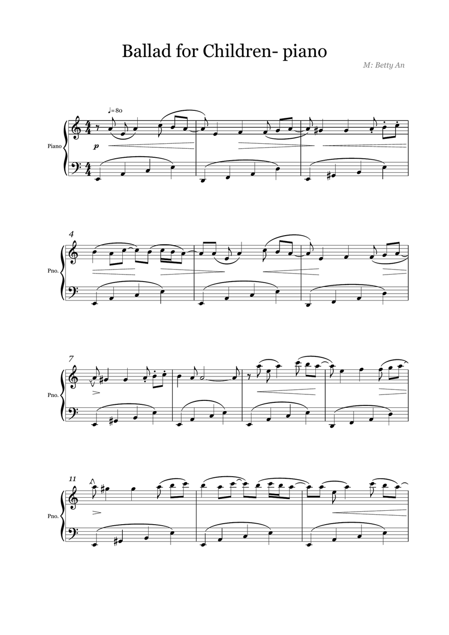 Ballad for Children- piano Easy Piano scores gallery preview page 1
