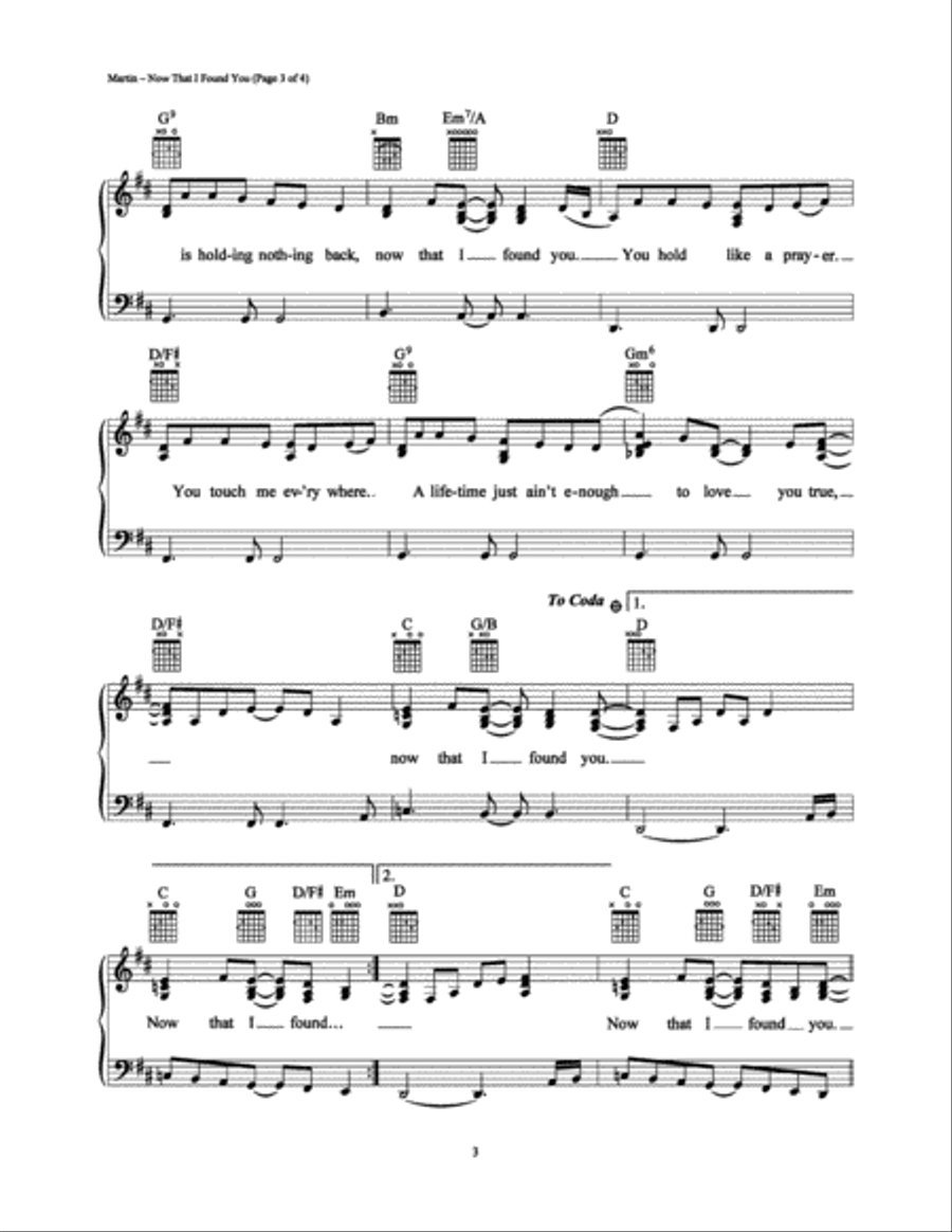 Now That I Found You Piano, Vocal, Guitar scores gallery preview page 3