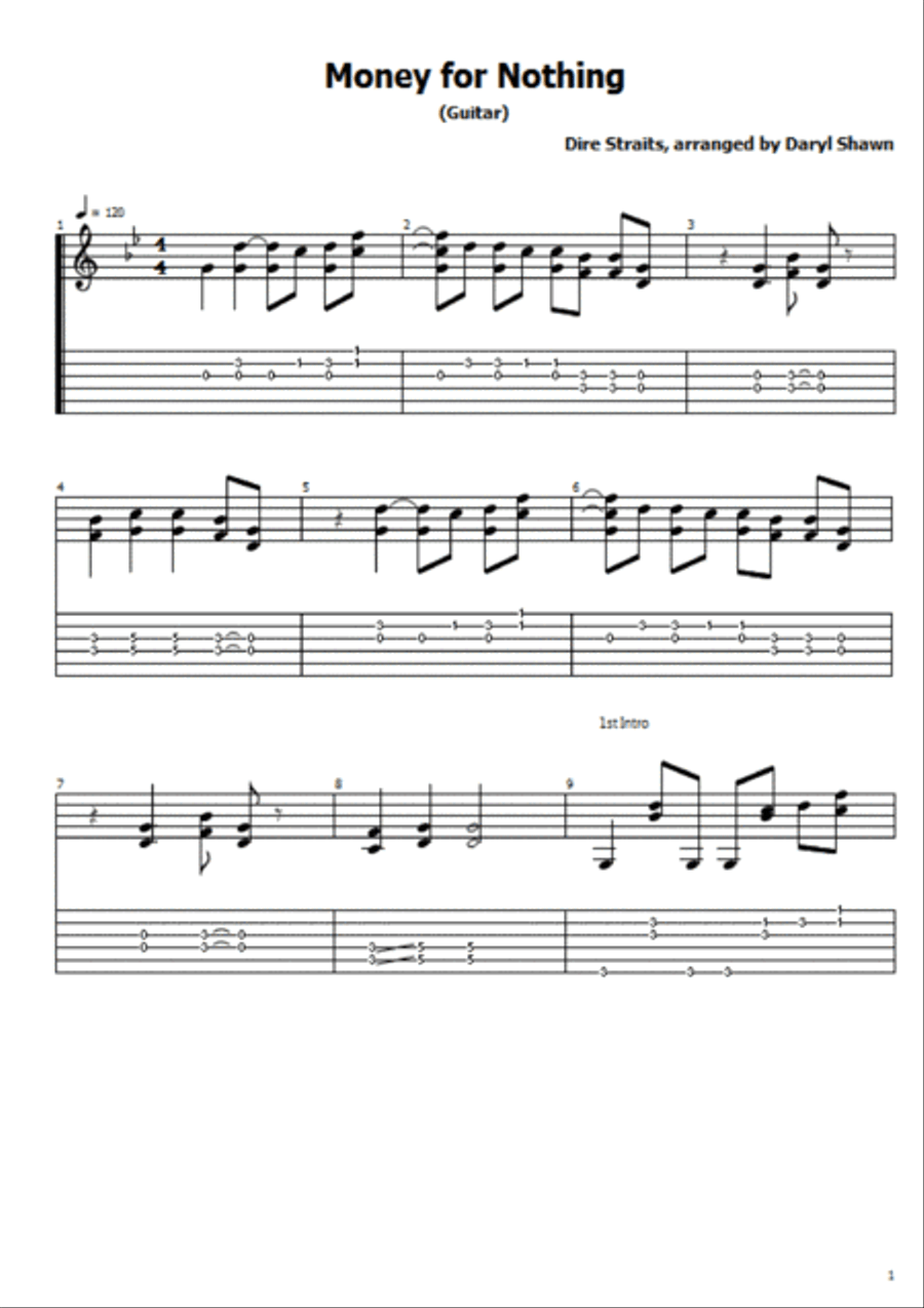 Money For Nothing Money For Nothing Electric Guitar scores gallery preview page 1