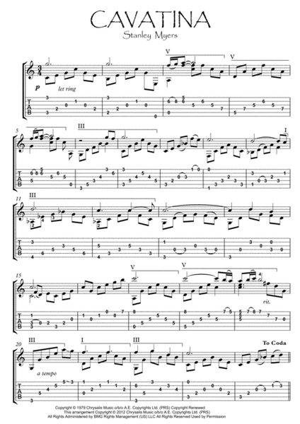 Cavatina by Stanley Myers Classical Guitar - Digital Sheet Music