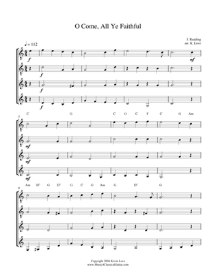 O Come, All Ye Faithful (Guitar Quartet) - Score and Parts