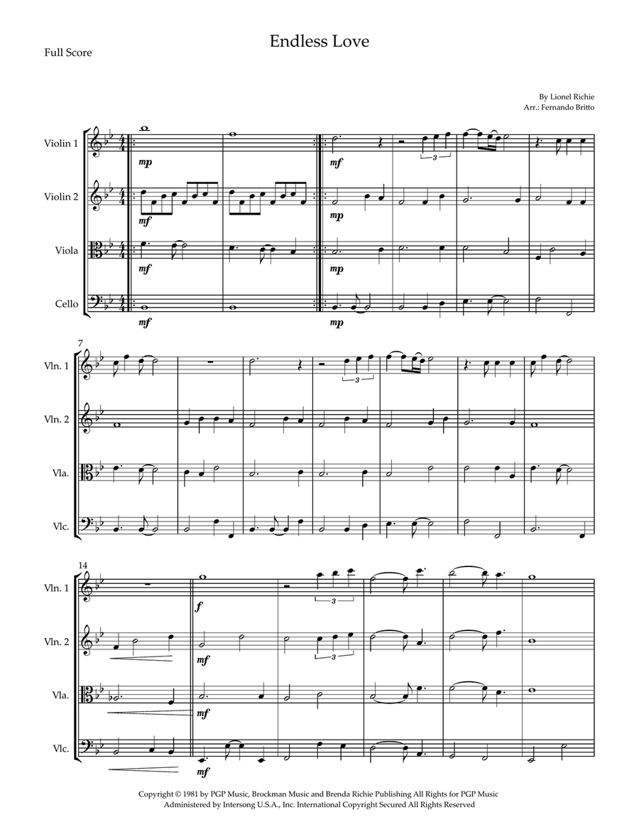 Endless Love String Quartet scores gallery preview page 1