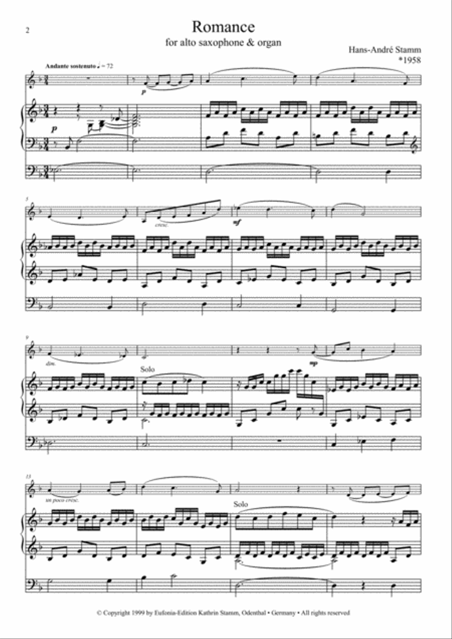 Romance for Alto Saxophone and Organ Romance for Alto Saxophone and Organ Woodwind Duet scores gallery preview page 2